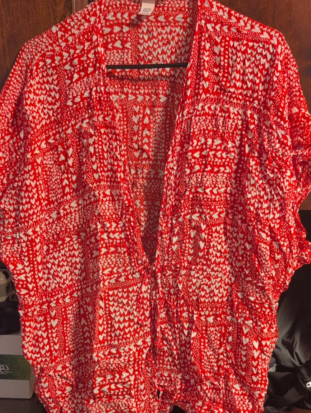 Victoria's Secret Red & White Heart-Print V-Neck Blouse